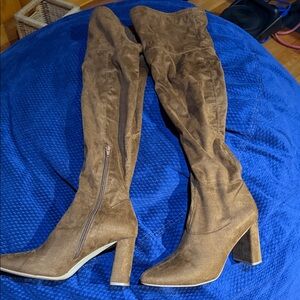 Steve Madden Suede Over-the-Knee Block Heel Boots in brown